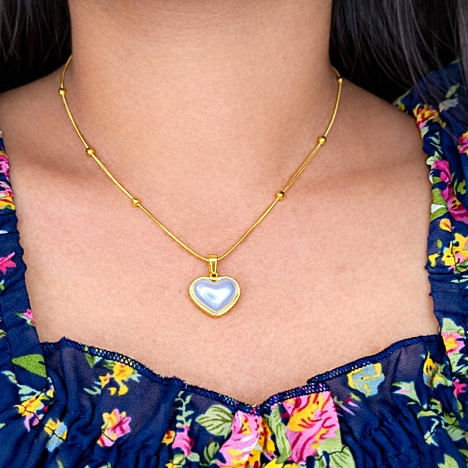 18K Gold Plated Heart Pearl Pendant Necklace for Women & Girls
