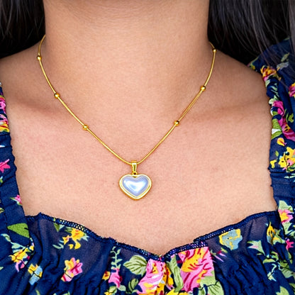 18K Gold Plated Heart Pearl Pendant Necklace for Women & Girls