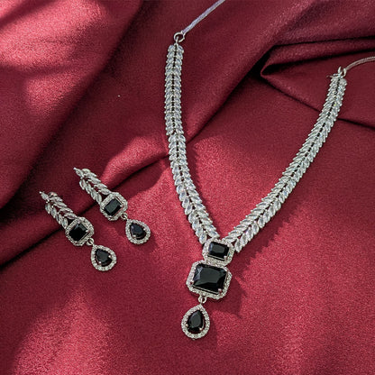 AD Luxe Square & Teardrop Gemstone Necklace With Matching Earrings For Women