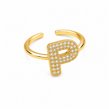 Sparkling Alphabet Letters CZ Stones Rings For Girls & Women's