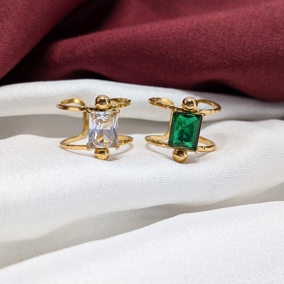 Gold Plated Adjustable Crystal Ring for Women & Girls (Anti Tarnish)