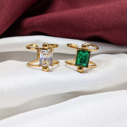 Gold Plated Adjustable Crystal Ring for Women & Girls (Anti Tarnish)