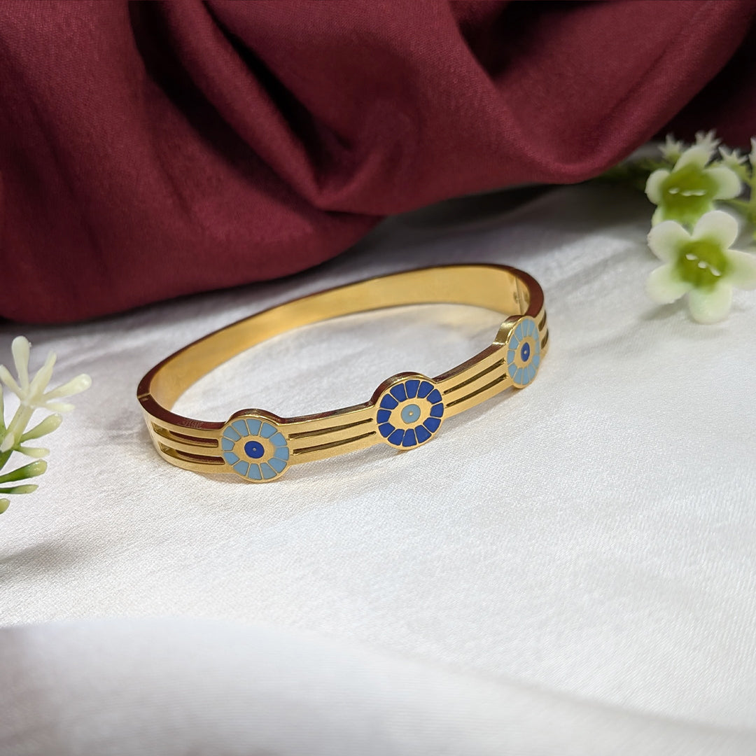 Gold Finish Triple Evil Eye Designer Enamel Bracelet For Girls & Women