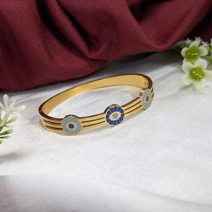 Gold Finish Triple Evil Eye Designer Enamel Bracelet For Girls & Women