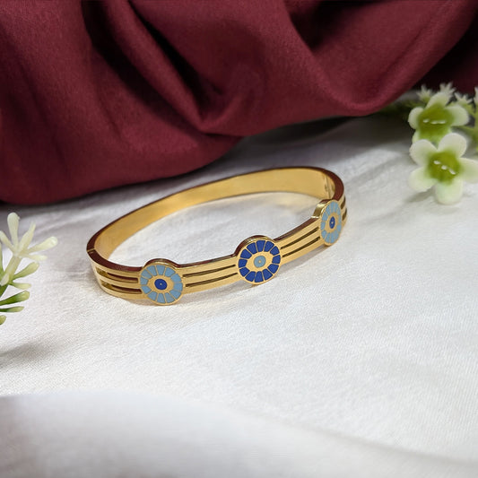 Gold Finish Triple Evil Eye Designer Enamel Bracelet For Girls & Women