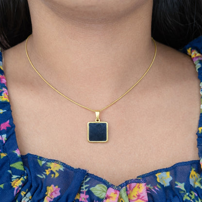 18k Gold Plated Square Charm Pendant with Beaded Chain for Women & Girls