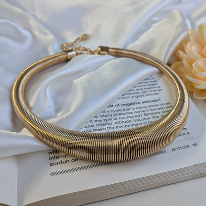 Gold Finish Coil Choker Necklace For Girls & Women