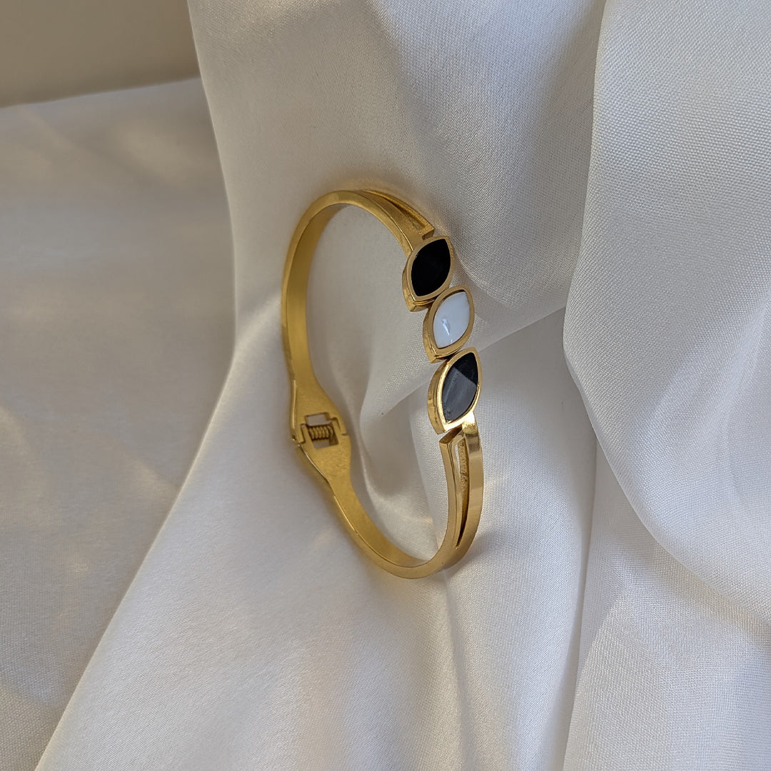 Gold Plated Triple Marquise Black & White Enamel Stone Bracelet for Girls & Women