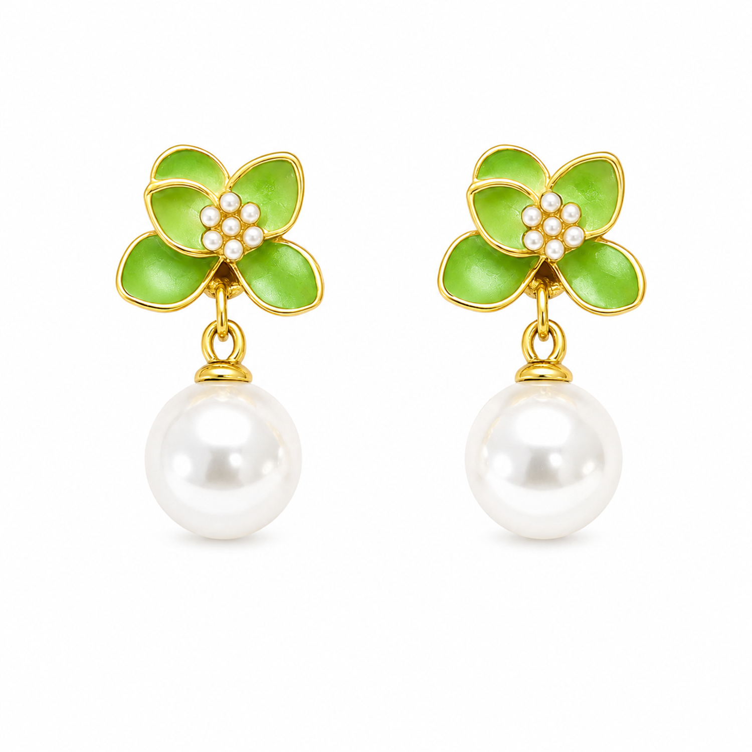 Stylish Vibrant Enamel Petals Pearl Drop Earrings For Girls & Women