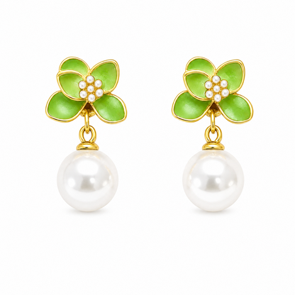 Stylish Vibrant Enamel Petals Pearl Drop Earrings For Girls & Women