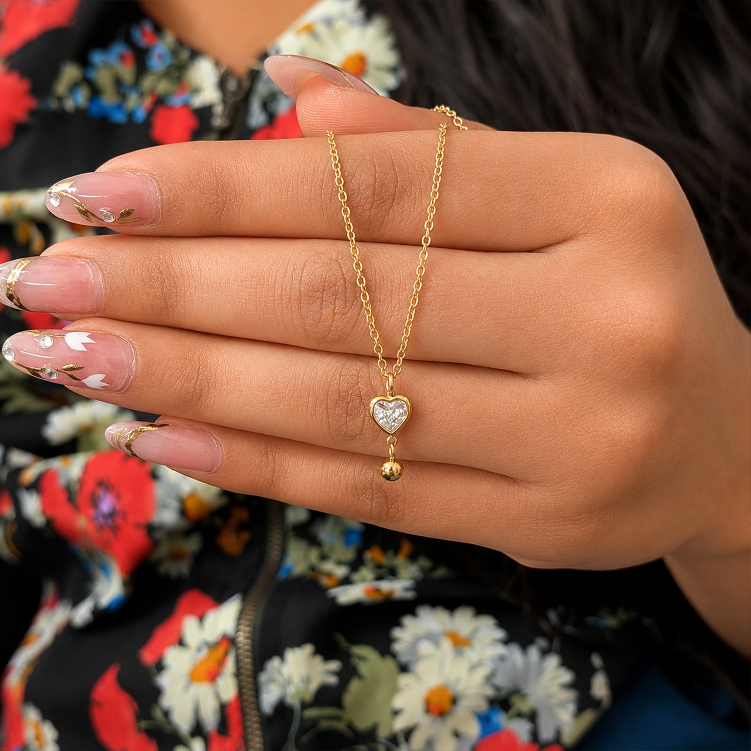 Minimal Heart solitaire Beaded Ad Stone Pendant For Girls & women