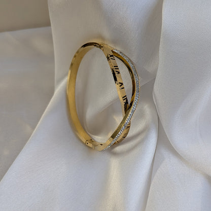 Gold Plated Roman Numeric Dual-Layer Crossover Bracelet For Girls & Women