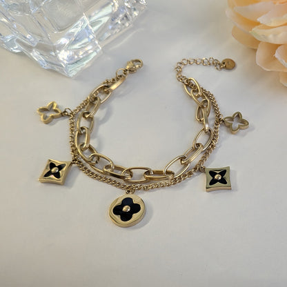 Gold Plated Link & Cable Chain With Enamel Floral Charms For Girls & Women