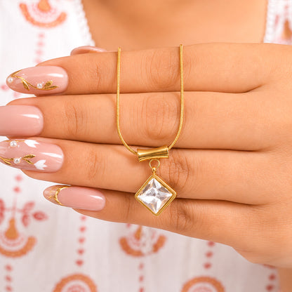 Square Zircon Pendant with Drum Connector For Girls & women