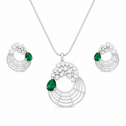 Distinctive Peacock Wings Teardrop Stone Pendant Set for Girls & Women's