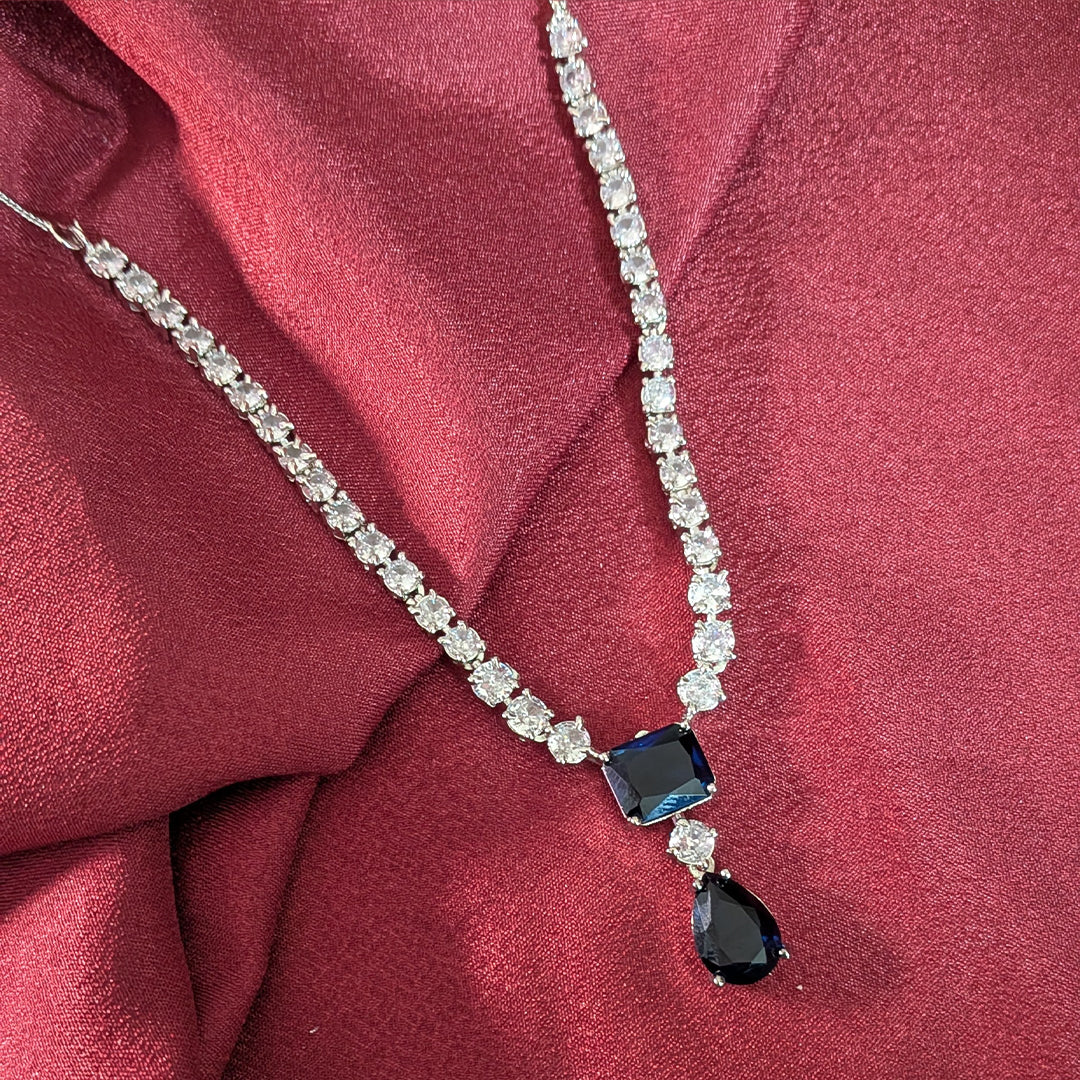 Silver Finish Classic Rectangular & Teardrop Stone Jewellery Set For Women