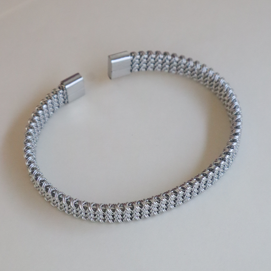 Mesh Braided Silver Finish Men's Bracelet