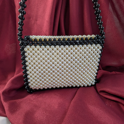 Black & White Acrylic Pearl Beaded Chain Crossbody Bag for Women