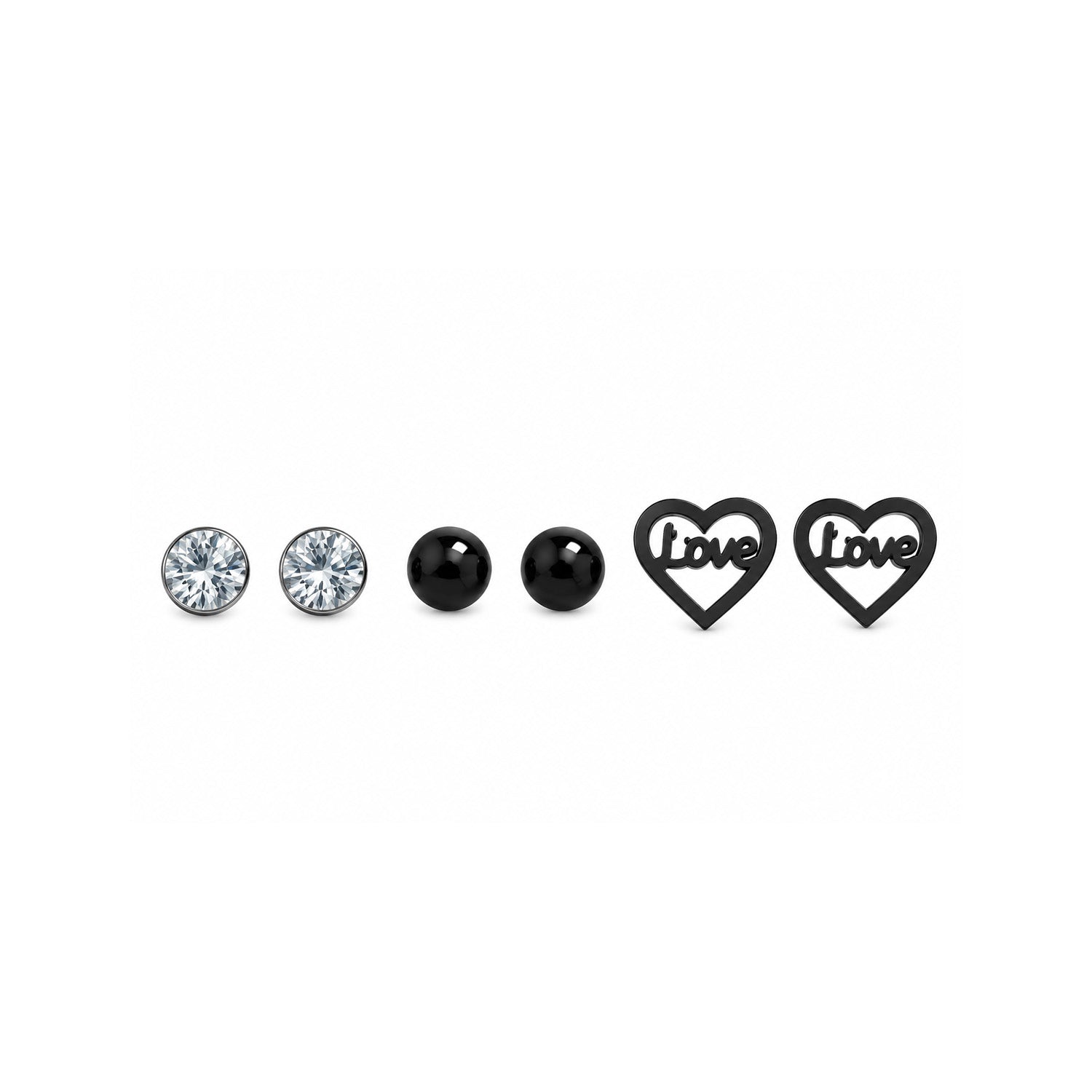 Black Love Alloy Stud Earrings Set for Girls & Women