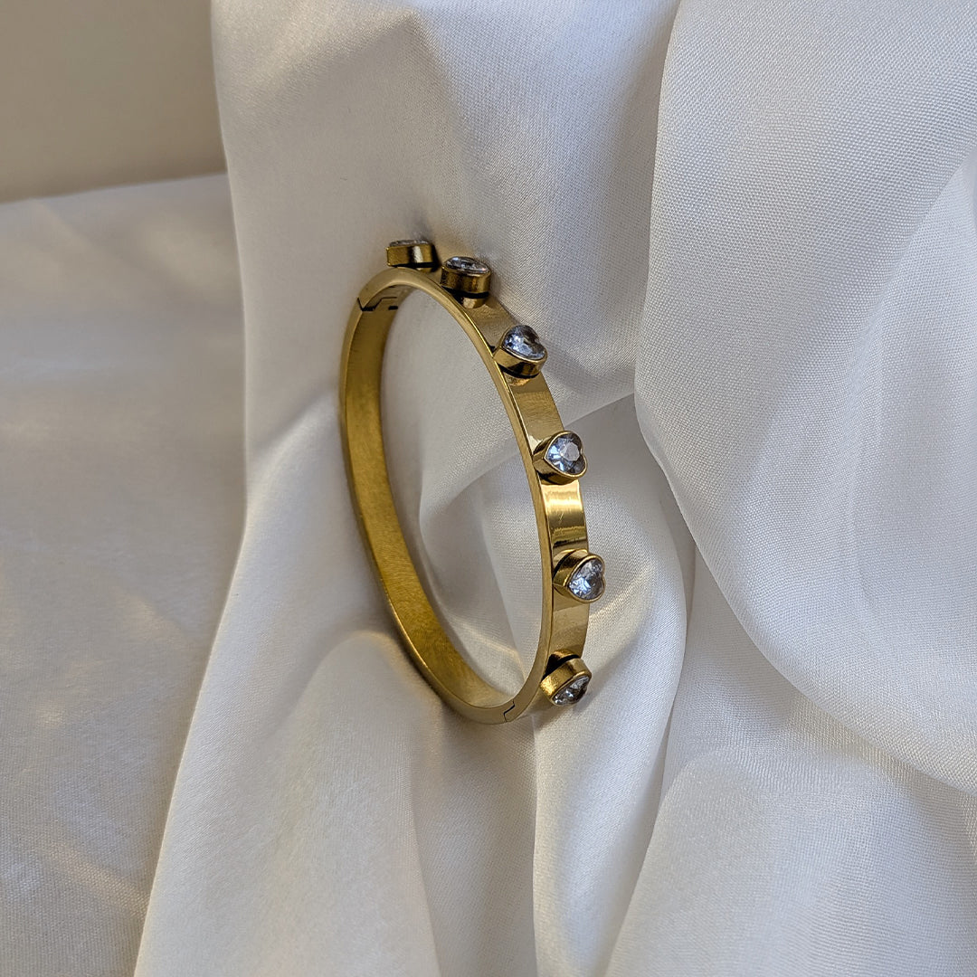 Gold Finish Heart Shaped AD Stone Bracelet For Girls & Women