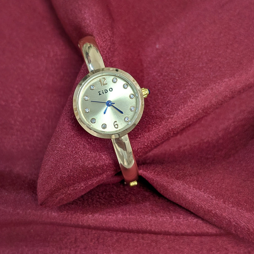 Classic Circular Analog AD Studded Plain Band Bracelet Watch For Girls & Women