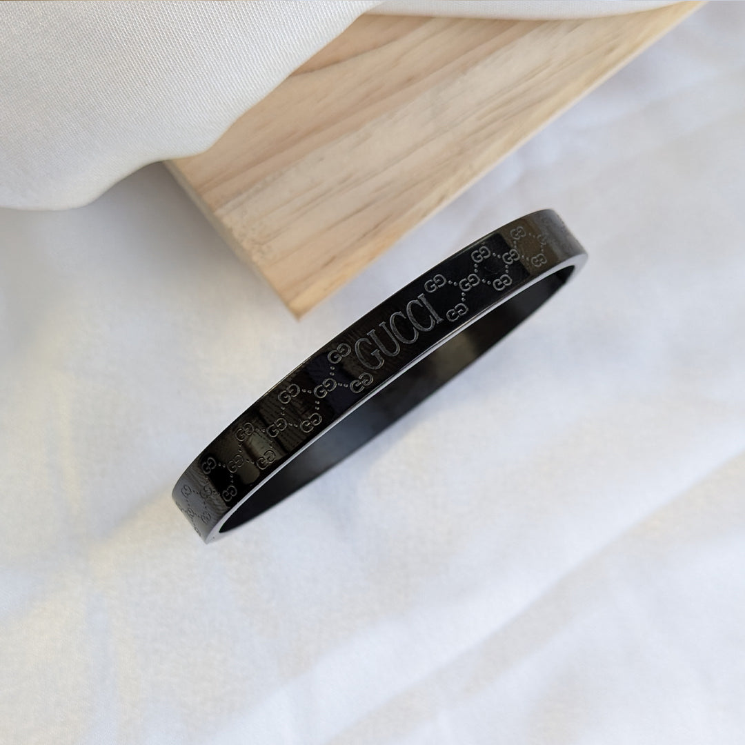 Black Gucci Brand Inspired Intricately Engraved Geometric Design Stainless Steel Bracelet For Men