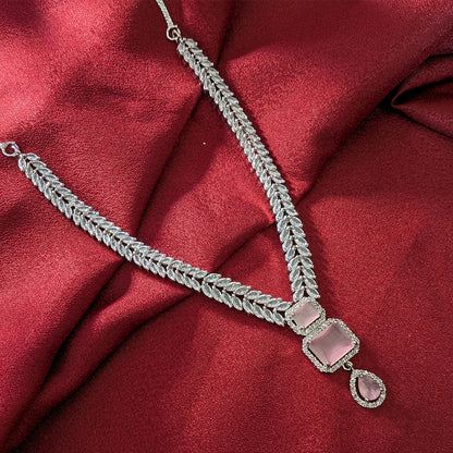 AD Luxe Square & Teardrop Gemstone Necklace With Matching Earrings For Women