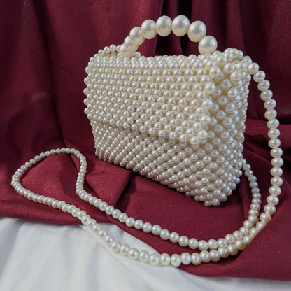 White Double-Handled Pearl Embellished Chic Bag for Women
