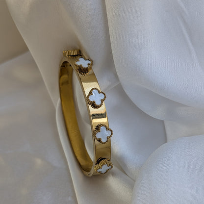 Gold Plated White Clover Charm Bracelet For Girls & Women