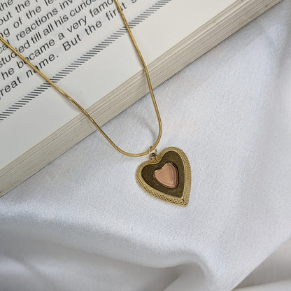 Gold Plated Dual Heart Pendant with Pink Stone for Women