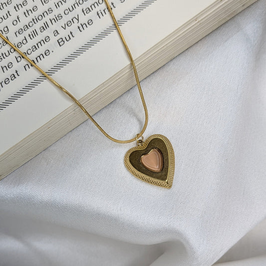Gold Plated Dual Heart Pendant with Pink Stone for Women
