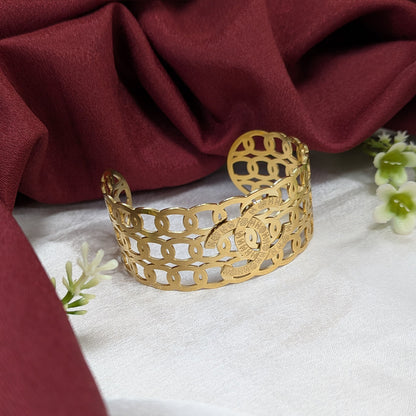 Gold Finish Designer Inspired Cutout Cuff Bracelet For Girls & Women