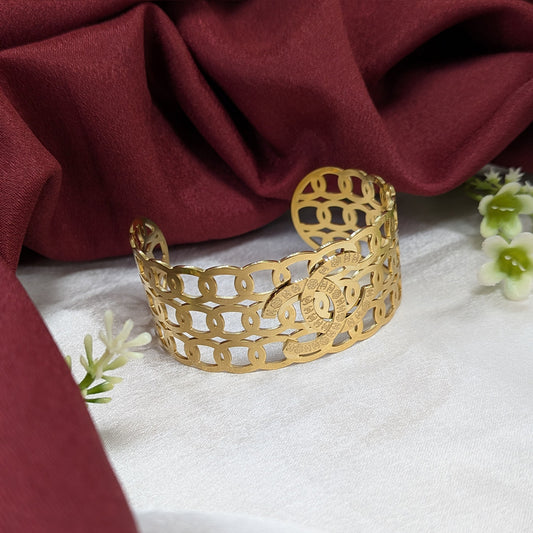 Gold Finish Designer Inspired Cutout Cuff Bracelet For Girls & Women