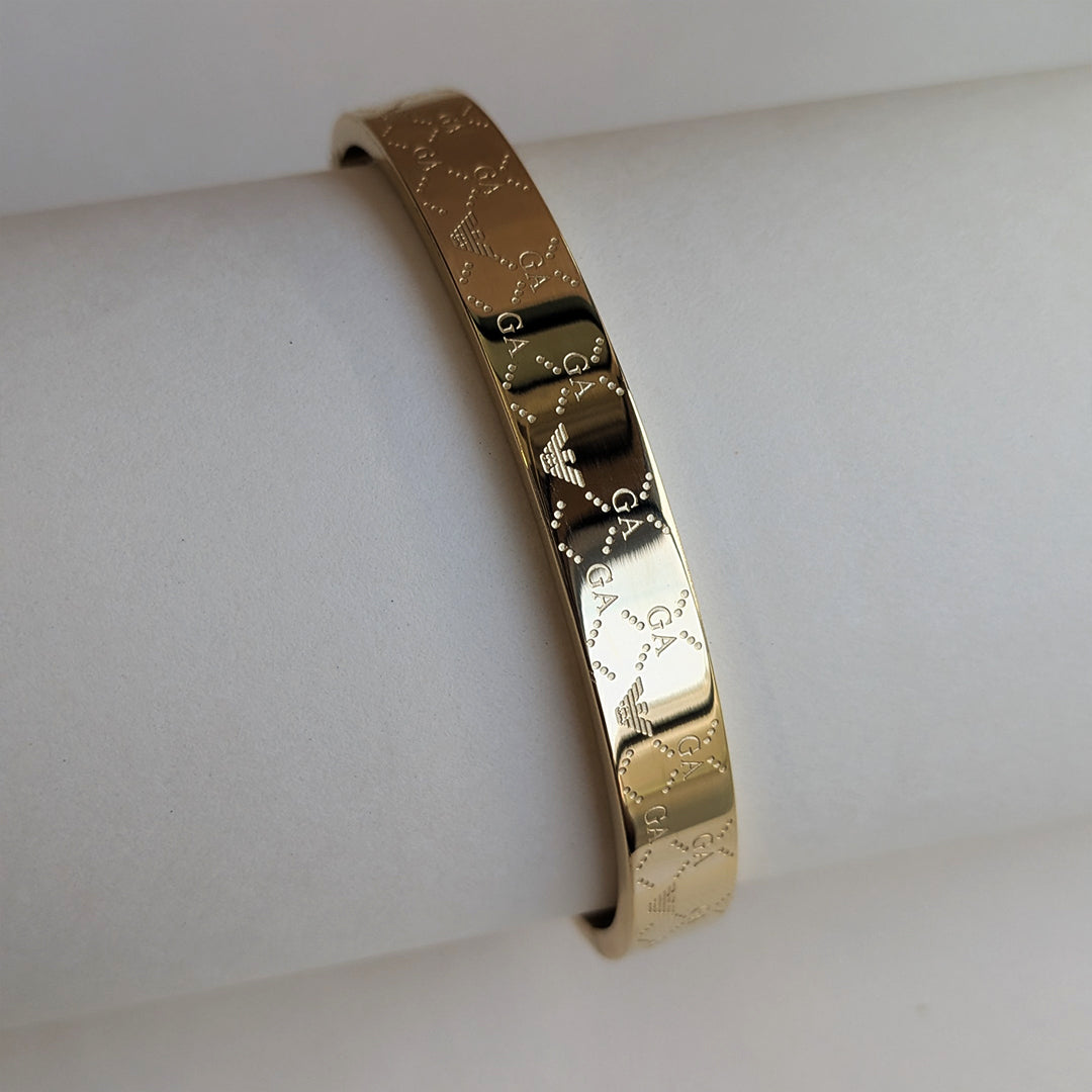 Gold Plated Luxury Armani Brand Inspired Monogram Engraved Designer Stainless Steel Bracelet For Men