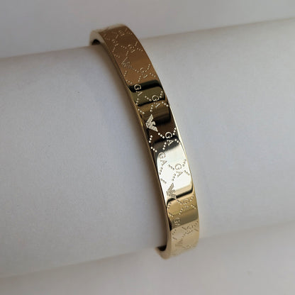 Gold Plated Luxury Armani Brand Inspired Monogram Engraved Designer Stainless Steel Bracelet For Men