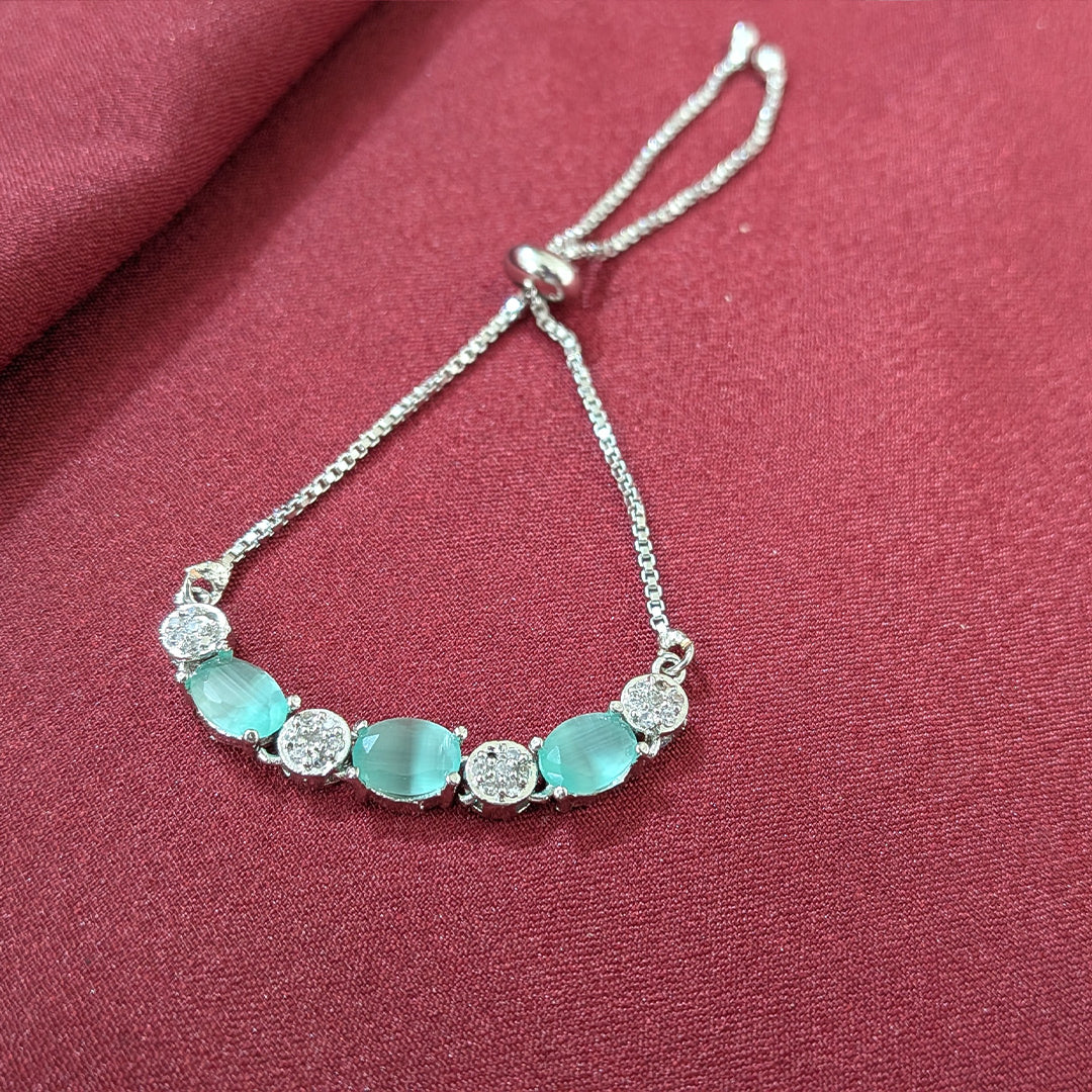 Silver Finish Oval AD Stone Jewellery Set with Earrings, Bracelet & Ring for Girls & Women