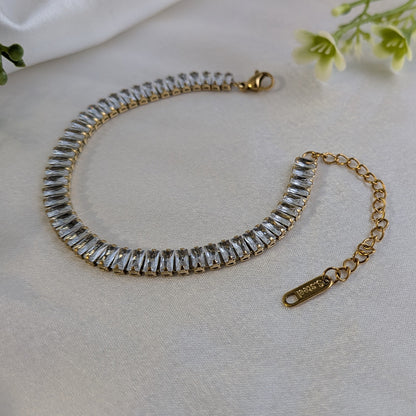 Elegant Gold Plated Baguette AD Stone Tennis Bracelet For Girls & Women