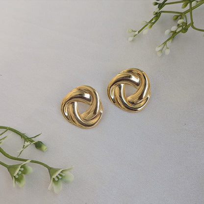 Golden Classic Twisted Knot Stud Earrings For Girls & Women (Anti Tarnish)