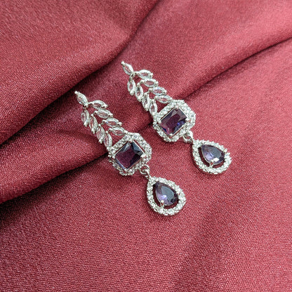 AD Luxe Square & Teardrop Gemstone Necklace With Matching Earrings For Women