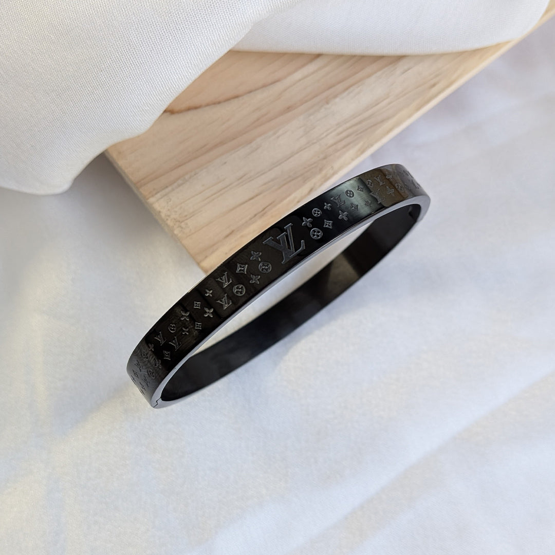 LV Brand Inspired Monogram Engraved Stainless Steel Bracelet For Men