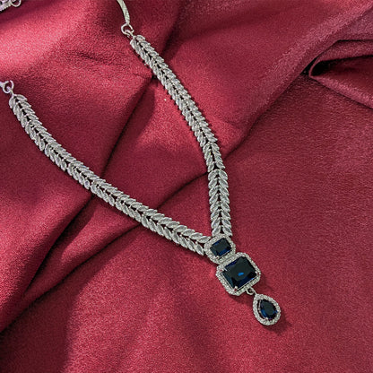 AD Luxe Square & Teardrop Gemstone Necklace With Matching Earrings For Women