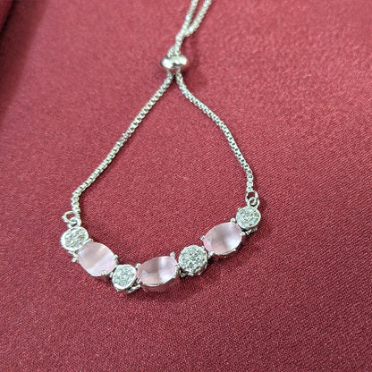 Silver Finish Oval AD Stone Jewellery Set with Earrings, Bracelet & Ring for Girls & Women