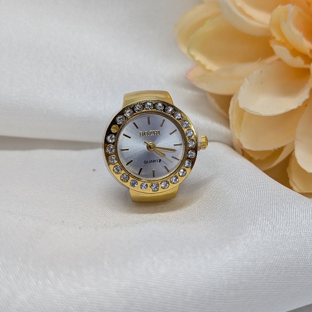 Elegant Round Quartz Finger Watch with American Diamond for Men & Women