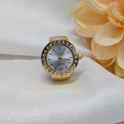 Elegant Round Quartz Finger Watch with American Diamond for Men & Women