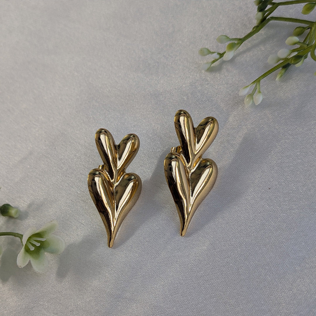 Love Inspired Double Heart Textured Gold Plated Earrings For Girls & Women (Anti Tarnish)