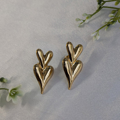 Love Inspired Double Heart Textured Gold Plated Earrings For Girls & Women (Anti Tarnish)