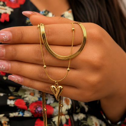 Double Layered Chain With Heart Pendant For Girls & Women