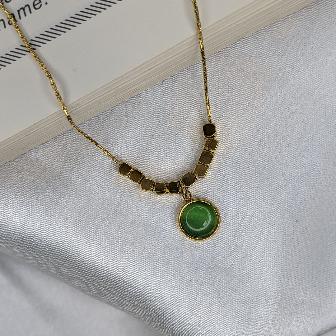 Gold Plated Geometric Beads & Stone Pendant for Women