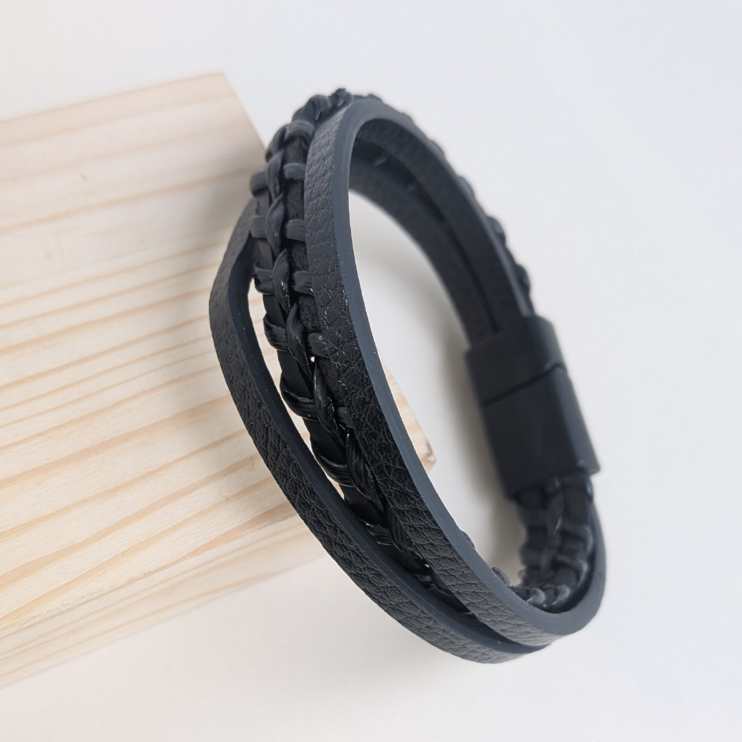 BlackForge Duo Leather Chain Look Bracelet For Men