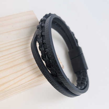 BlackForge Duo Leather Chain Look Bracelet For Men